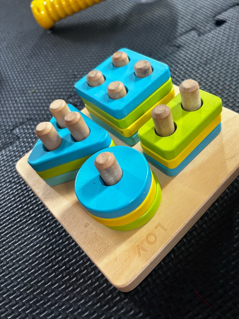 Lovevery Wooden Shape Stacking Puzzle - Blue & Green Kids Toy